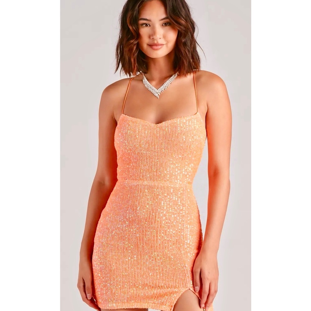 🪩🧡 Sequin Lace-Up Mini Dress - Picture 2 of 4